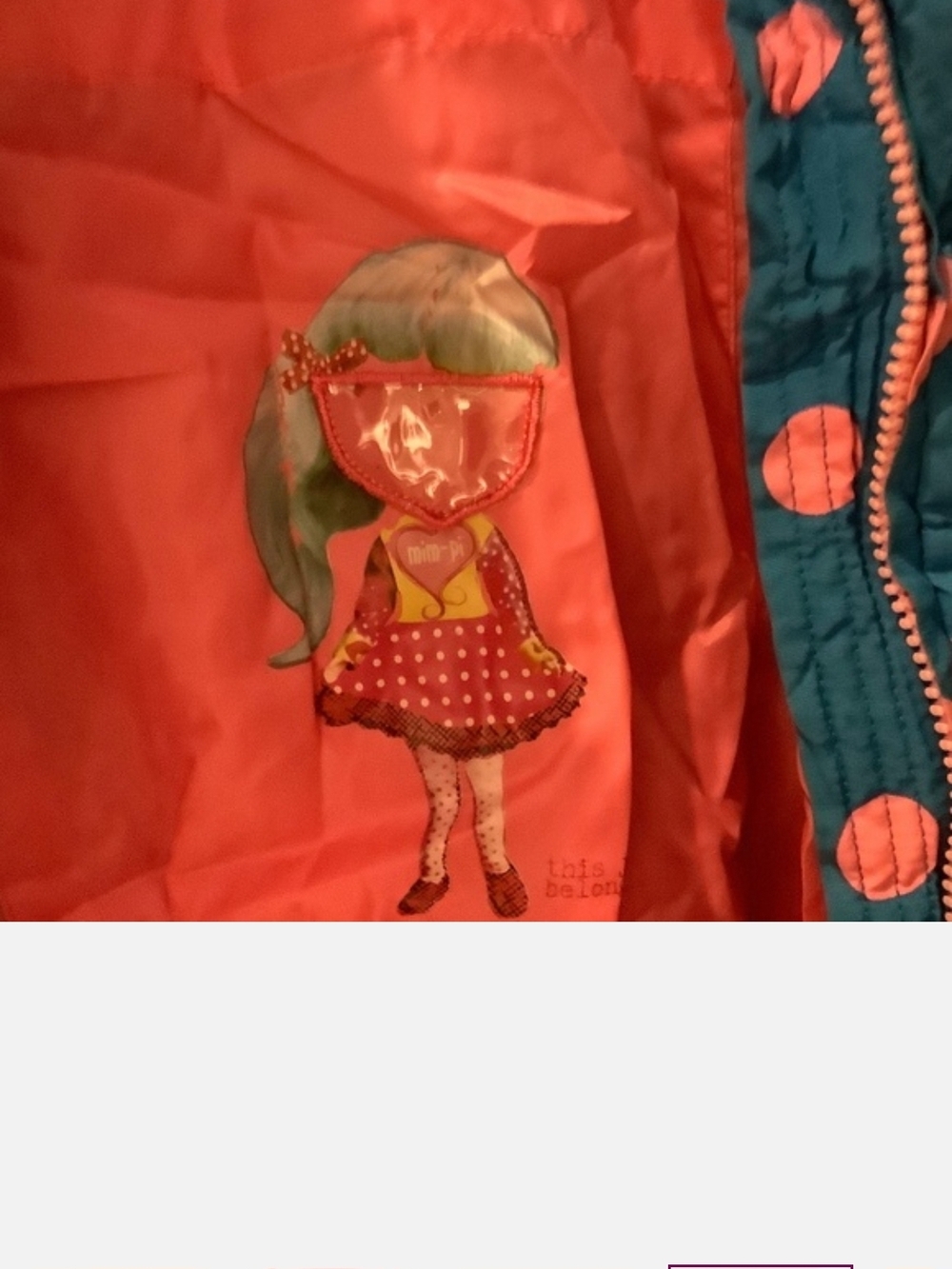 Mim-Pi Age 8 Blue Puffer Coat with Pink Polka Dots - Picture 4 of 6